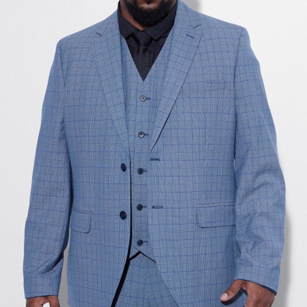 UNWORN - Boohoo Mens Plus slim single breast check suit jacket and pants.